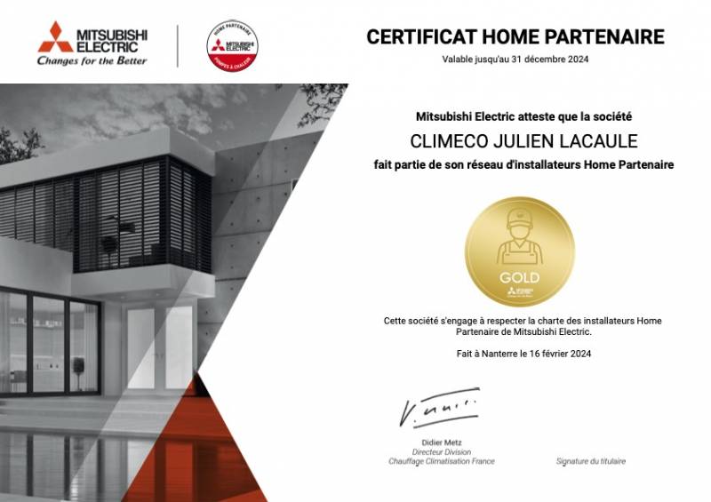 certificat home partenaire gold Mitsubishi 